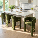 Khloe 24.5" Modern Gold Chenille Counter Stool with Arms (Set of 4)