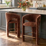 Khloe 24.5" Modern Gold Chenille Counter Stool with Arms (Set of 2)