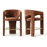Khloe 24.5" Modern Gold Chenille Counter Stool with Arms (Set of 2)