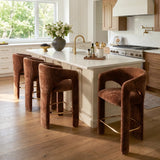 Khloe 24.5" Modern Gold Chenille Counter Stool with Arms (Set of 4)