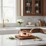 Mauviel M'Heritage M'250 B Copper Saute Pan With Lid, Brass Handle