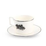 Acorn Oak Leaf Bone China Cup and Saucer Platinum Rim