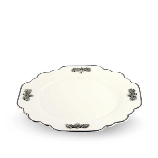 Acorn Oak Leaf Bone China Dinner Plate Platinum Rim