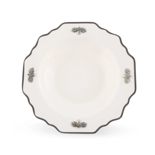 Acorn Oak Leaf Bone China Soup Plate Platinum Rim