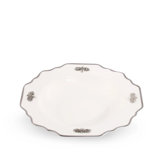 Acorn Oak Leaf Bone China Soup Plate Platinum Rim