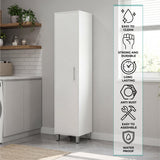 Tuhome Laska 70" Tall Storage Cabinet with Wide Door, Four Interior Shelves, Integrated Broom Hangers, Metal Handle and Sturdy Legs, Space-Saving Multi-Purpose Broom Closet for Home Organization