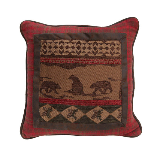 Cascade Lodge Bear Throw Pillow, Red Plaid
