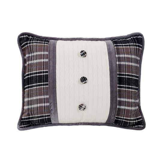 Whistler Velvet Oblong Pillow, Black, Gray & Cream Plaid