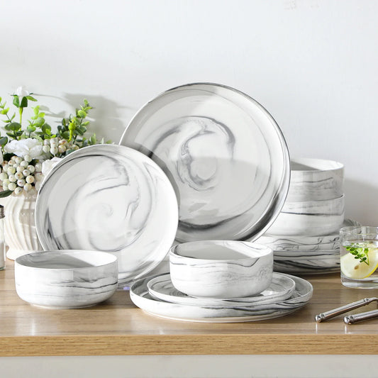 Luna Marble Grey 12 Piece Dinnerware Set