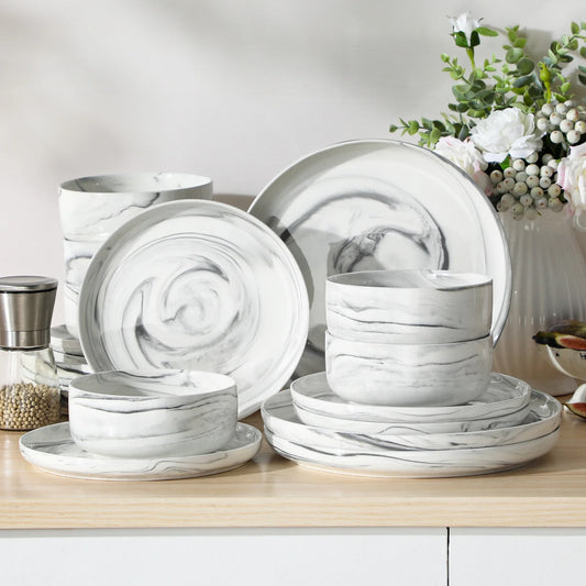 Luna Marble Grey 18 Piece Dinnerware Set