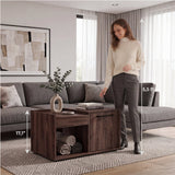 Tuhome Lyon Coffee Table with Single Door Cabinet, Open Lower Shelf, Dual Superior Top Surfaces, Modern Multifunctional Living Room Design for Organized Storage and Everyday Convenience in Contemporary Home Spaces