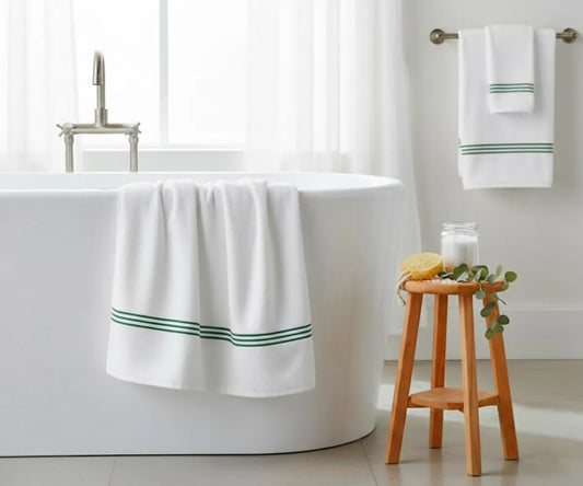Green Striped Towels - Bath Towels