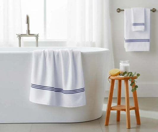 Navy and White Bath Towel - Striped