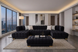 Lipa Black Velvet Double Chaise "U" Shape Sectional Sofa