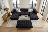 Lipa Black Velvet Double Chaise "U" Shape Sectional Sofa