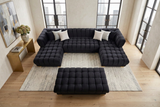 Lipa Black Velvet Double Chaise "U" Shape Sectional Sofa