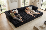 Lipa Black Velvet Double Chaise "U" Shape Sectional Sofa