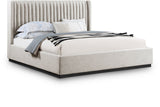 Logan Linen Textured Fabric Bed with Tall Channel Tufted Headboard and Modern Wingback Design