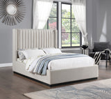 Logan Linen Textured Fabric Bed with Tall Channel Tufted Headboard and Modern Wingback Design