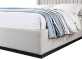 Logan Linen Textured Fabric Bed with Tall Channel Tufted Headboard and Modern Wingback Design
