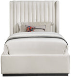 Logan Linen Textured Fabric Bed with Tall Channel Tufted Headboard and Modern Wingback Design