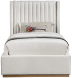 Logan Linen Textured Fabric Bed with Tall Channel Tufted Headboard and Modern Wingback Design