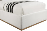 Logan Linen Textured Fabric Bed with Tall Channel Tufted Headboard and Modern Wingback Design