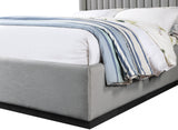 Logan Linen Textured Fabric Bed with Tall Channel Tufted Headboard and Modern Wingback Design