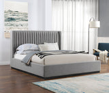 Logan Linen Textured Fabric Bed with Tall Channel Tufted Headboard and Modern Wingback Design