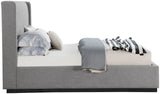 Logan Linen Textured Fabric Bed with Tall Channel Tufted Headboard and Modern Wingback Design