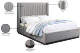 Logan Linen Textured Fabric Bed with Tall Channel Tufted Headboard and Modern Wingback Design