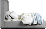 Logan Linen Textured Fabric Bed with Tall Channel Tufted Headboard and Modern Wingback Design