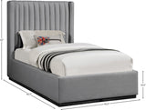 Logan Linen Textured Fabric Bed with Tall Channel Tufted Headboard and Modern Wingback Design