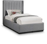 Logan Linen Textured Fabric Bed with Tall Channel Tufted Headboard and Modern Wingback Design