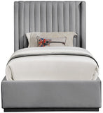 Logan Linen Textured Fabric Bed with Tall Channel Tufted Headboard and Modern Wingback Design
