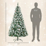 HOMCOM 6ft Unlit Snow-Dusted Full Fir Artificial Christmas Tree with Realistic Branches, 61 Pine Cones and 800 Tips
