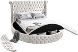 Luxus Round Velvet Bed with Deep Button Tufting, Spacious Storage, and Contemporary Style Design