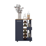 TUHOME Bar Cart with Two External Shelves, Six-Bottle Wine Rack, Single-Door Storage Cabinet and Four Casters, Modern Mobile Serving Station for Home Entertaining, Organized Bar Accessories and Beverage Display