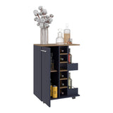 TUHOME Bar Cart with Two External Shelves, Six-Bottle Wine Rack, Single-Door Storage Cabinet and Four Casters, Modern Mobile Serving Station for Home Entertaining, Organized Bar Accessories and Beverage Display