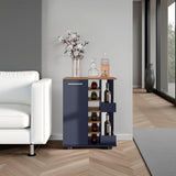 TUHOME Bar Cart with Two External Shelves, Six-Bottle Wine Rack, Single-Door Storage Cabinet and Four Casters, Modern Mobile Serving Station for Home Entertaining, Organized Bar Accessories and Beverage Display