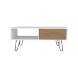 TUHOME Tori 39" Wide Modern Coffee Table with Full-Extension Drawer, Open Lower Shelf, Slanted Metal Legs, Rectangular Living Room Center Table with Smart Storage and Contemporary Design for Homes and Apartments