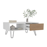TUHOME Tori 39" Wide Modern Coffee Table with Full-Extension Drawer, Open Lower Shelf, Slanted Metal Legs, Rectangular Living Room Center Table with Smart Storage and Contemporary Design for Homes and Apartments