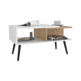 Aranjuez 29" Wide Modern Coffee Table with Three Open Shelves, Rectangular Living Room Center Table with Metal Legs, Contemporary Storage Table for Books, Decor, Electronics and Everyday Use