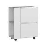 Glasgow Bar Cart with Two Pull-Down Door Cabinets, Two Open Shelves, Smooth Rolling Wheels with Brake System, Compact Mobile Serving Cart for Home Entertaining, Kitchen Storage and Living Room Organization