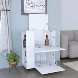 Glasgow Bar Cart with Two Pull-Down Door Cabinets, Two Open Shelves, Smooth Rolling Wheels with Brake System, Compact Mobile Serving Cart for Home Entertaining, Kitchen Storage and Living Room Organization