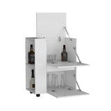 Glasgow Bar Cart with Two Pull-Down Door Cabinets, Two Open Shelves, Smooth Rolling Wheels with Brake System, Compact Mobile Serving Cart for Home Entertaining, Kitchen Storage and Living Room Organization