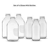 Glass Milk Bottles, Set of 6, 32oz and 64oz