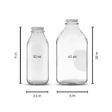 Glass Milk Bottles, Set of 6, 32oz and 64oz