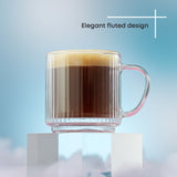 Haven Fluted Stackable Double Wall Glass Mugs, Set of 4, 5.5oz