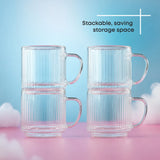 Haven Fluted Stackable Double Wall Glass Mugs, Set of 4, 5.5oz